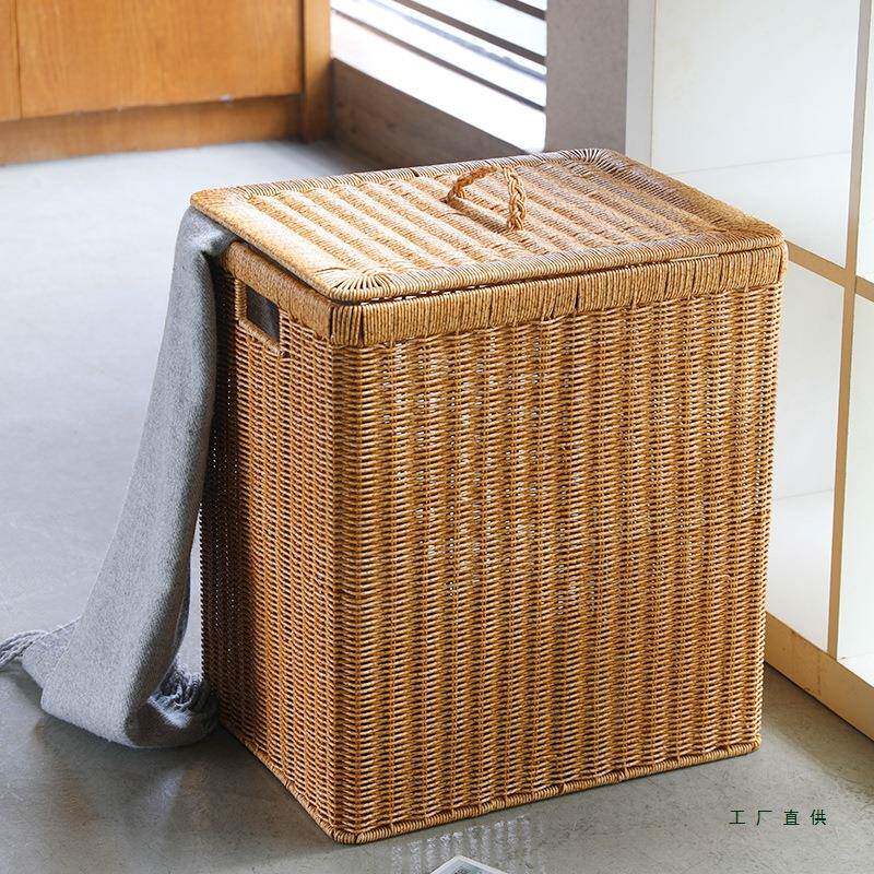 筐帽卧室衣间收纳编箱脏衣服收纳351有盖仿藤浴室卫生洗衣篮脏衣