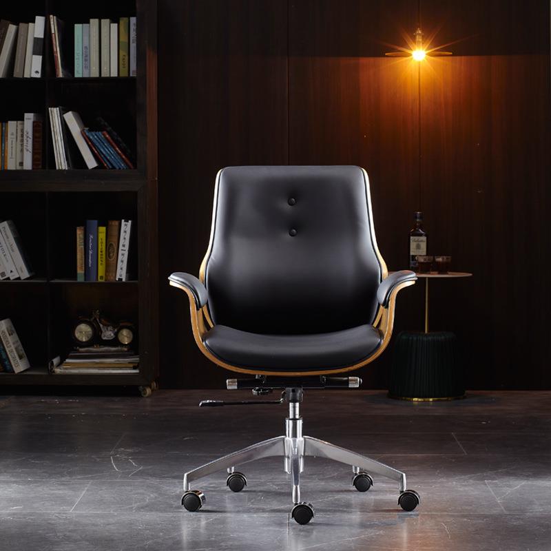 中椅子设款计师电脑舒皮质办公椅靠背久坐适班椅可升降老板NAL商