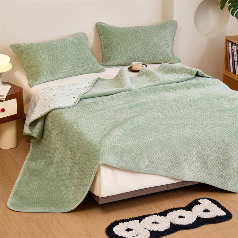 面可秋用全棉双宝宝绒夹棉床盖加厚防滑冬榻米炕盖单床单MII三件