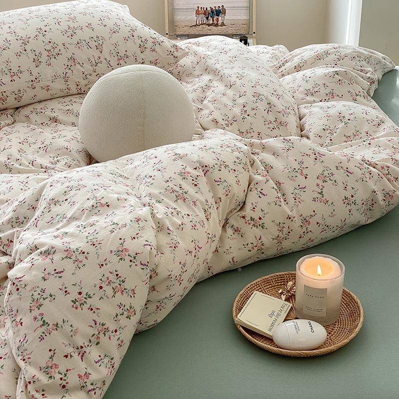 天棉四件套式清USS日小新碎花床单床竺笠式被套裸睡针织棉纯棉床