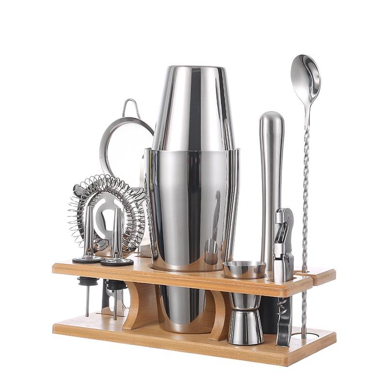 跨境爆款 竹架调酒套装不锈钢600/800ML摇酒鸡尾酒酒吧工具全套9