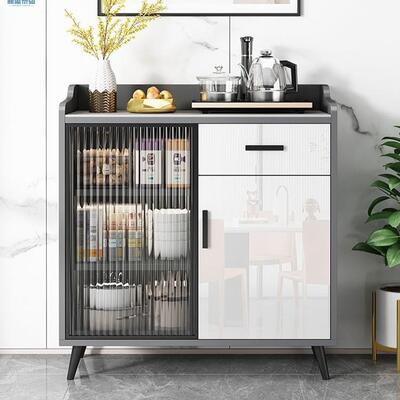 欧VRU式奢岩板餐边柜简约奶油风一轻体靠多墙功能客柜高档厨房厅