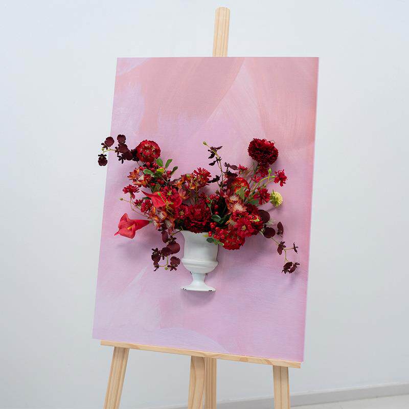 欧式花画花风油展板立体瓶花艺店面橱窗迎宾布置仿油画风展真假花