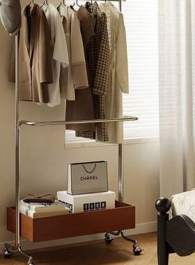 中古不MJI锈钢衣帽架落挂衣架移卧室可动衣家地用收纳法架式奶油