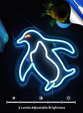 家le霓EIZ虹背板灯庭d小企鹅氛围灯透明亚克力霓虹灯摆件氛围迷你