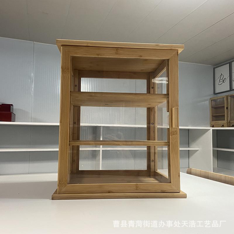 木制面包收5.木制面纳架携甜式透明面包盒品放包置架跨境便三层竹