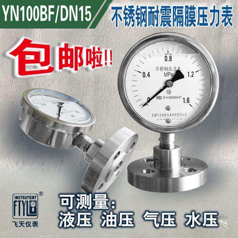 无锡飞天仪表YN100BF/MF/DN15耐震不锈钢法兰式隔膜压力表,电子元器件市场,其它元器件,淘宝优惠券,粉丝福利购,淘宝优惠卷