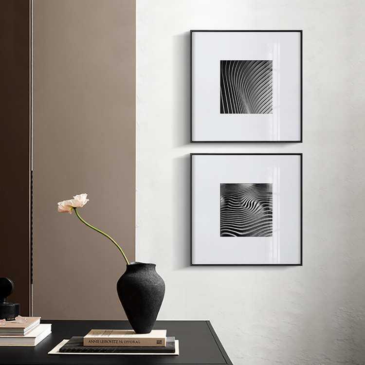 现代黑白摄影组合装饰画几何抽象线条建筑楼梯工业风挂画摄影画