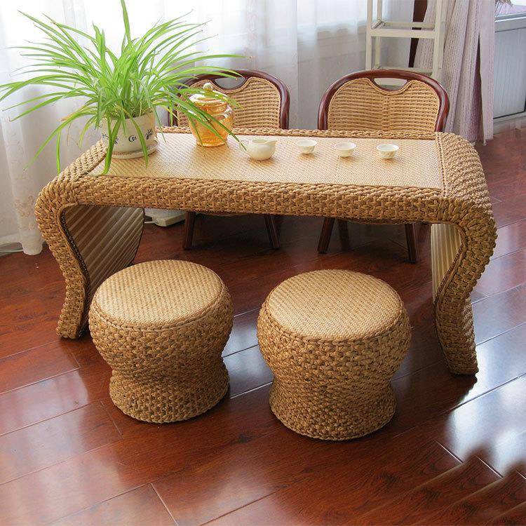 藤编茶几简现桌代客厅茶子阳QRW桌台组合地台约阳台榻榻米茶几休