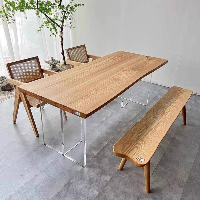 亚克力悬浮实木餐白蜡木大台板桌阳茶桌家用约桌书QKJ简桌工作台