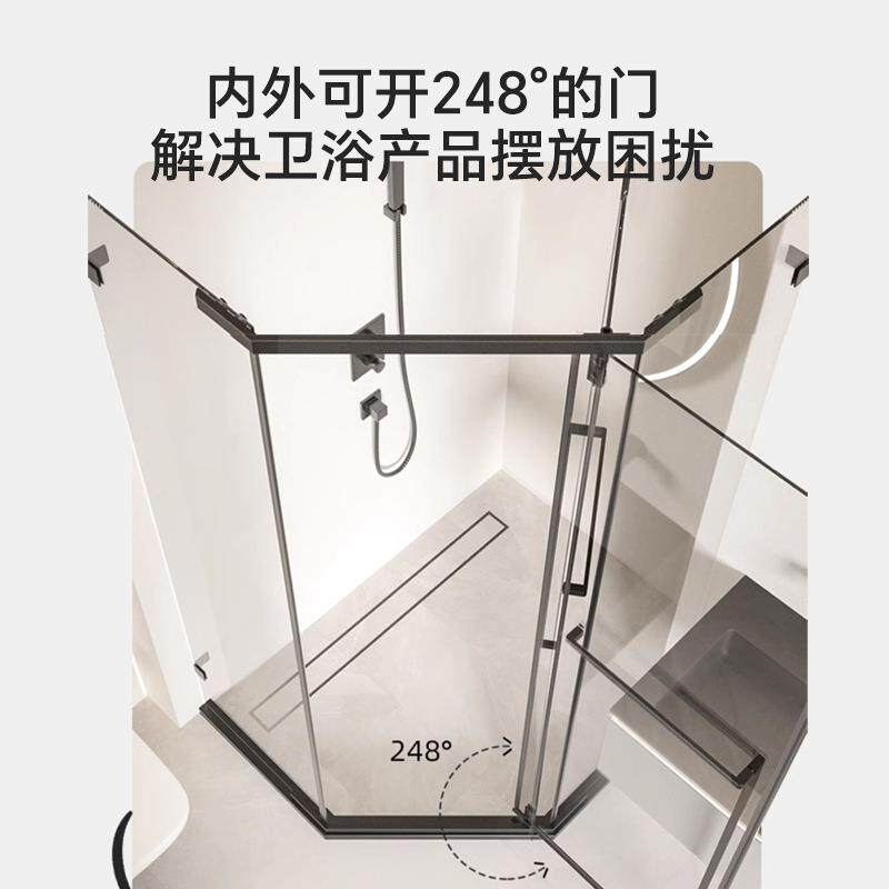 简无边框钻石型淋浴房浴室屏玻璃隔分断推拉门浴屏干489湿离极淋
