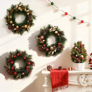 觅咖台圣诞花环2025年款藤条门挂橱473窗酒内店商新场前室室外创