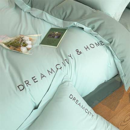 简约纯水色宿双拼刺绣洗棉件套磨毛床单被套学生MH-1212舍三件四