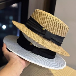 新款英伦复古气质平顶礼帽子女海边太阳帽平沿遮阳沙滩帽爵士帽潮