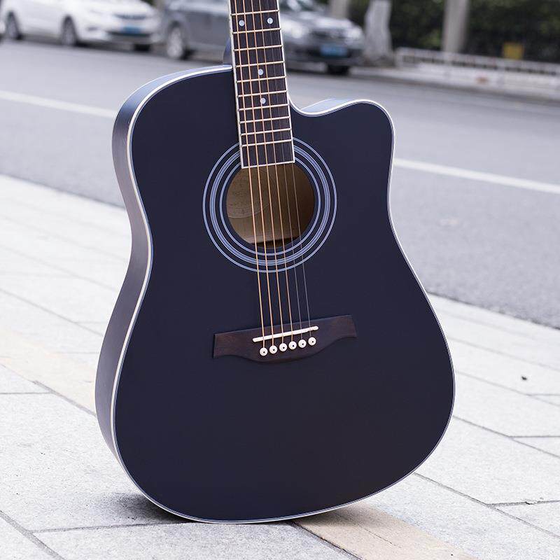 41寸民谣吉他guitar 初学椴木吉它 哑光黑色 缺角练习琴厂家