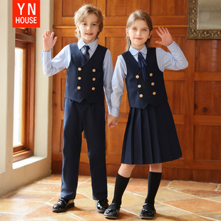 儿童演出服秋冬长袖英伦风马甲男女童班服合唱服朗诵开学校服套装