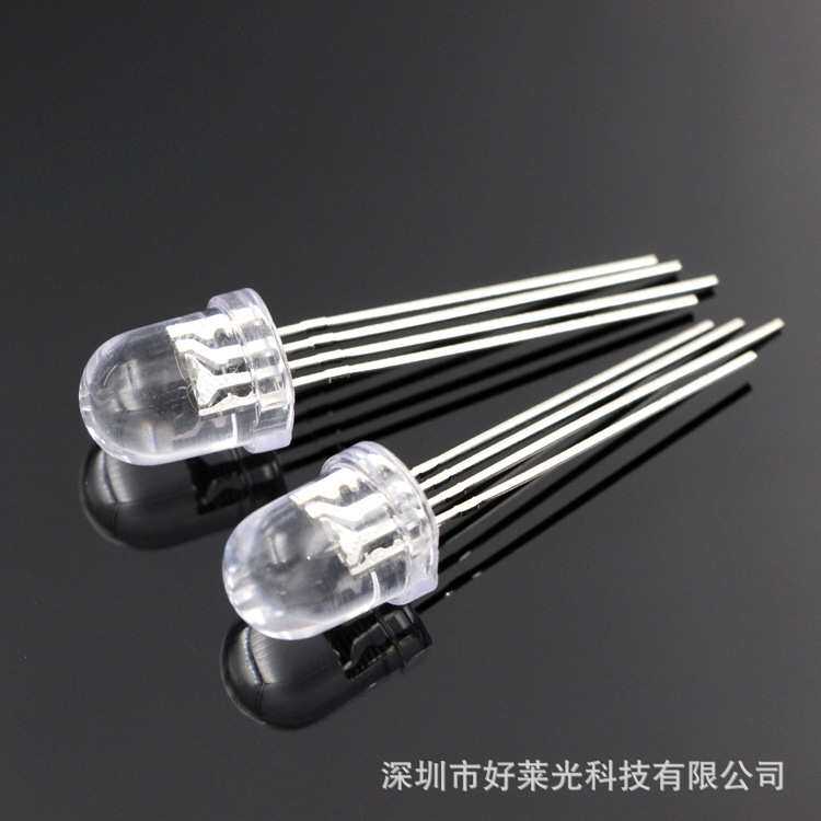 F8/8mm透明全彩RGB共阴 圆头四脚全彩RGB灯珠 彩色LED发光二极管