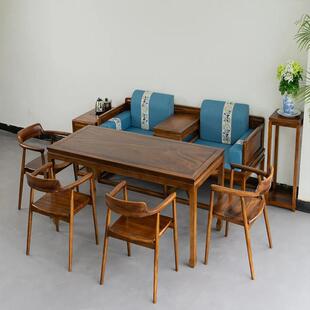 新中式实木茶桌茶几椅组合简约黑胡桃木茶台罗汉床禅意功夫泡茶桌