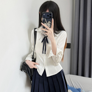 森岛町原创jk衬衫收腰长袖上衣日系学院风辣妹修身制服白衬衣女