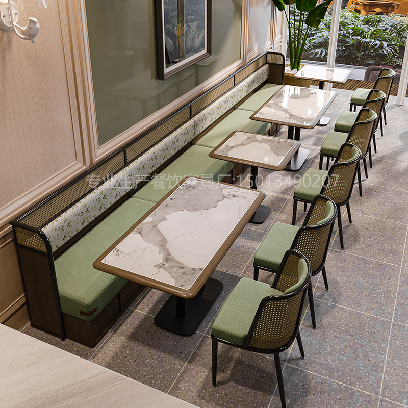 定制靠墙实木高档茶餐厅卡座沙发餐饮火锅店西餐厅餐桌椅组合商用