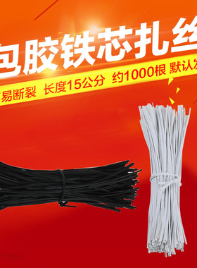15cm电镀锌扎丝铁芯电缆黑白绑带捆扎捆线包塑铁丝扎带1000根装