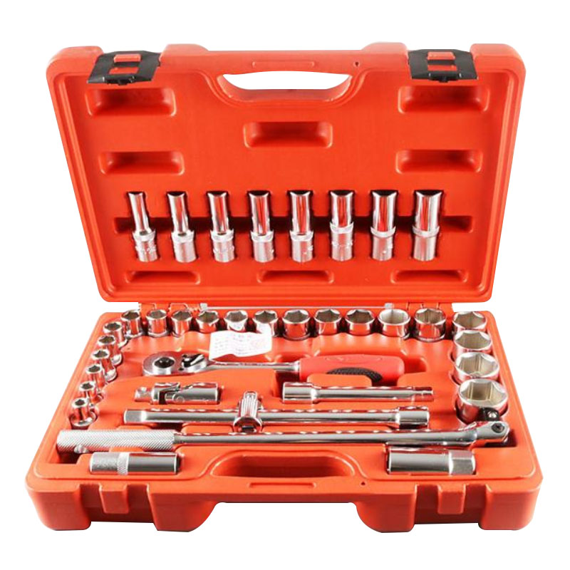 捷科公制套筒套装汽修机修棘轮快速扳手组套多功能维修工具箱37件