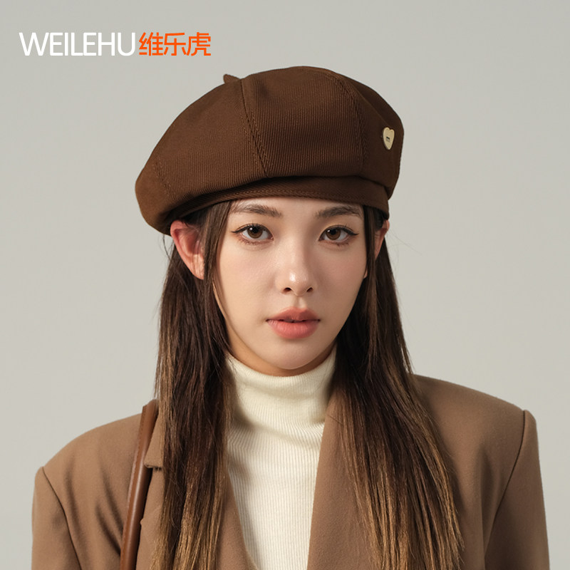 贝雷帽女秋冬款2026新款大头围显脸小韩系南瓜画家帽春夏八角帽子