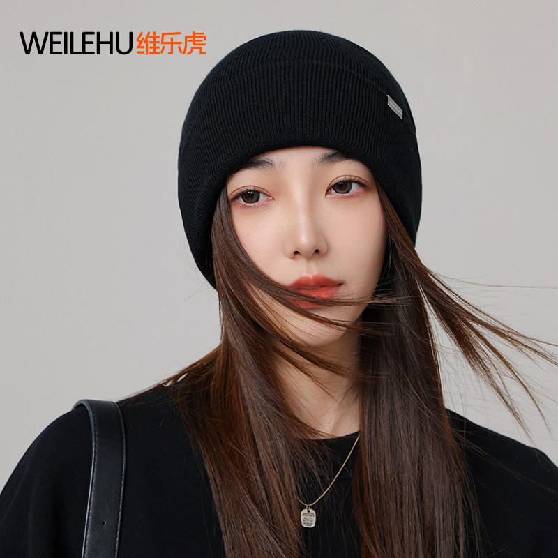 针织帽女毛线帽2026新款秋冬季黑色大头围冷帽子保暖加厚护耳防寒