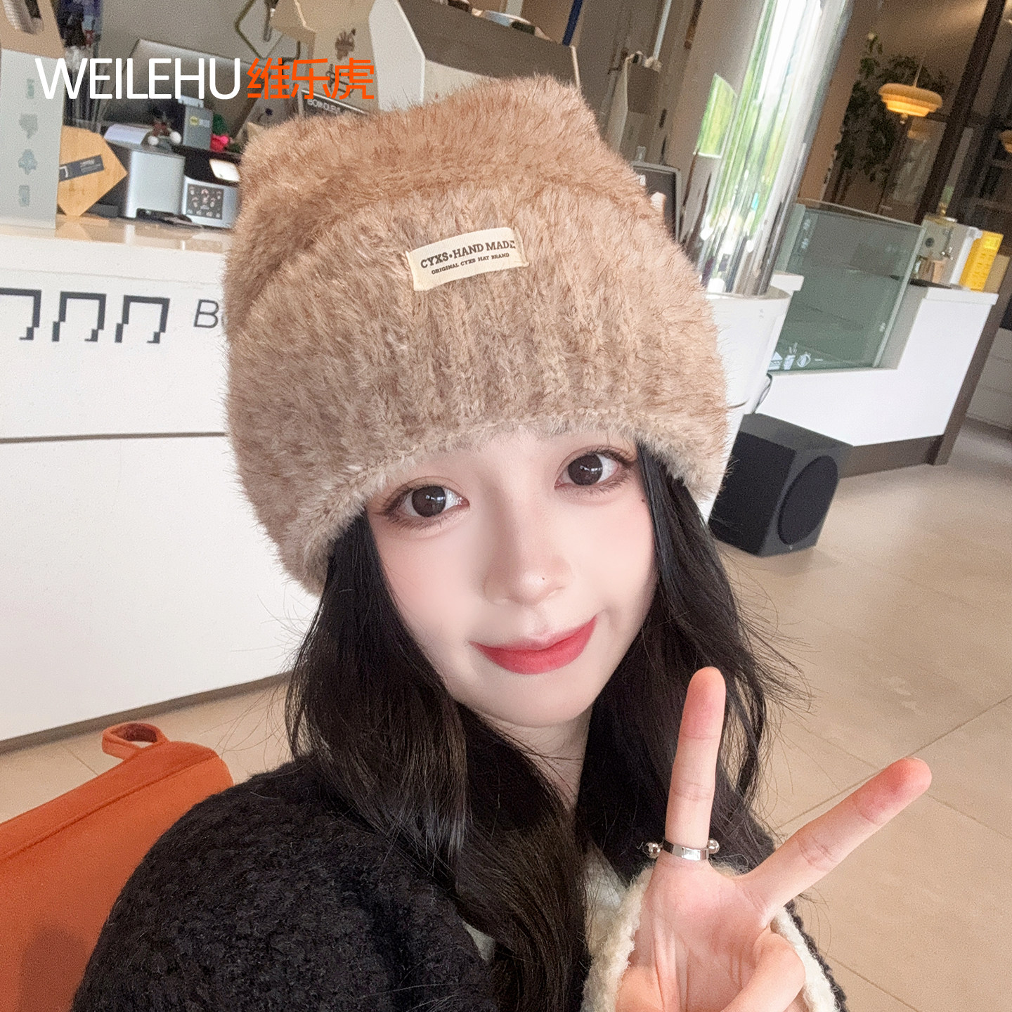 针织帽猫耳朵显脸小毛线帽女2026新款秋冬季月子冷帽保暖加厚护耳