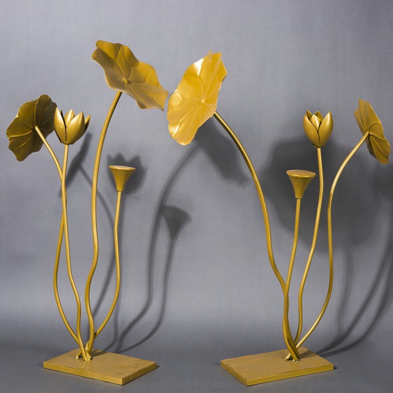 婚庆道具金色铁艺荷花家居金属荷叶莲花装饰中式路引婚礼舞台摆件