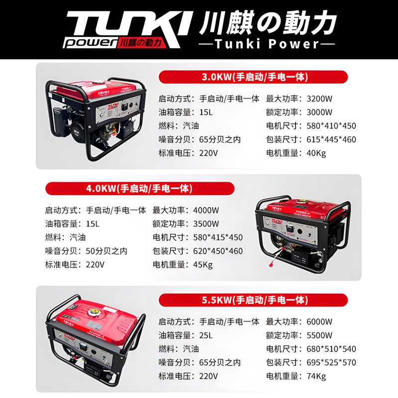 汽油发电机组生产工厂家用便捷式小型工业级应急3/5/8kw10千瓦220