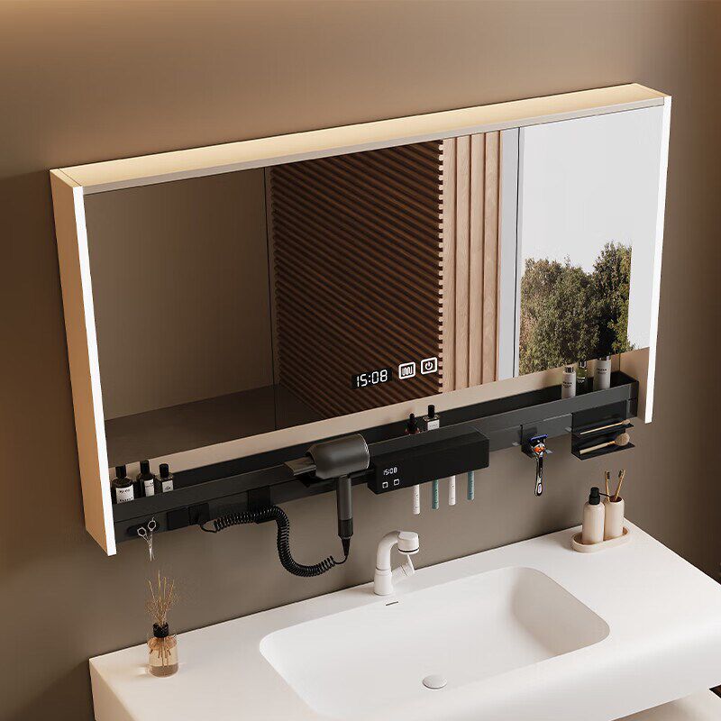 智能浴室镜柜多功能带灯插座卫生间单独电吹风机架收纳挂墙式镜子
