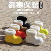 女款 时尚 防水鞋 千牧芙多巴胺一体加绒雨鞋 防滑保暖冬雨靴轻便胶鞋