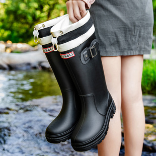 千牧芙雨鞋女款高筒防水防滑雨靴户外徒步胶鞋水鞋女士秋冬季加绒