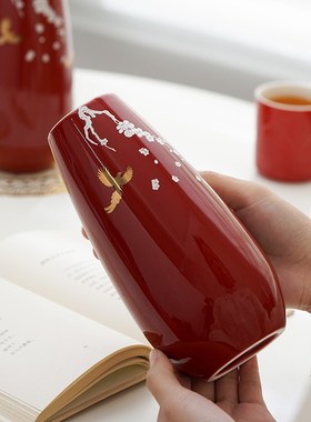 恒列结婚摆件结婚场景布置装饰婚房客厅摆台喜庆红色花瓶备婚用品