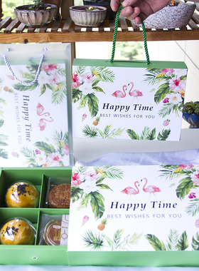 中秋月饼蛋黄酥包装盒 粉蓝色4/6粒冰皮广式手提礼品盒礼盒盒子袋