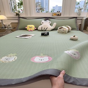 刺绣凉感冰豆豆凉席三件套夏季 可机洗冰丝席床单夏天空调软席凉垫