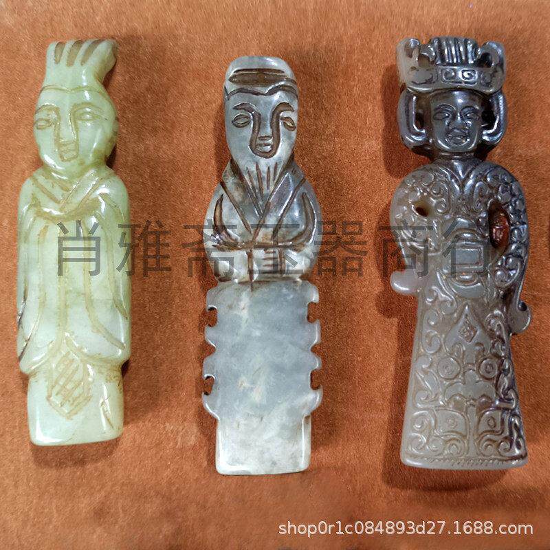 古玩仿古岫玉人物手把件战汉古俑老岫玉把玩挂件古玉古玩收藏玉