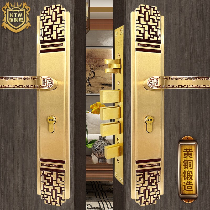铠铜威铜新中式入户大门锁对开门防盗锁大门防盗门金属门通用