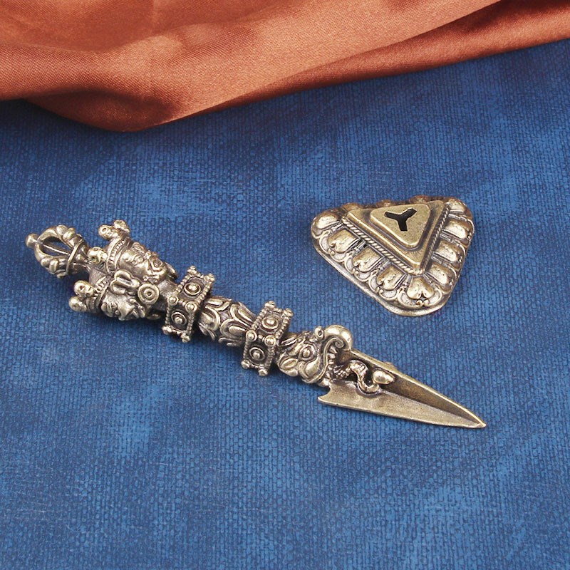 纯铜三面普巴金刚降魔杵桌面摆件密宗法器金刚橛金刚杵工艺品