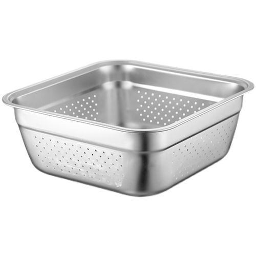 304不锈钢正方形方筛冲孔滤盆特厚平底沥水盆洗菜筐卤菜盘漏油盆