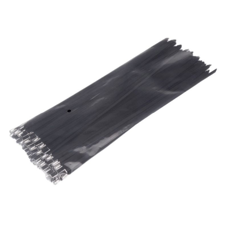 跨境喷塑黑色自锁式不锈钢扎带4.6mm金属扎带船用绑带涂塑厂家批