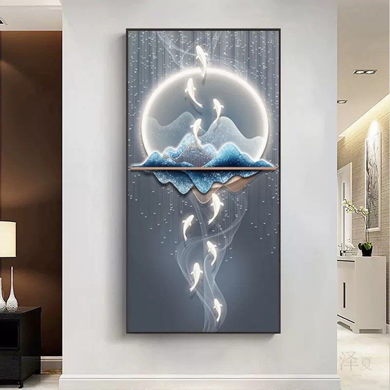 5d钻石画满钻新款客厅玄关走廊2023点十字绣钻石绣九鱼图轻奢简约