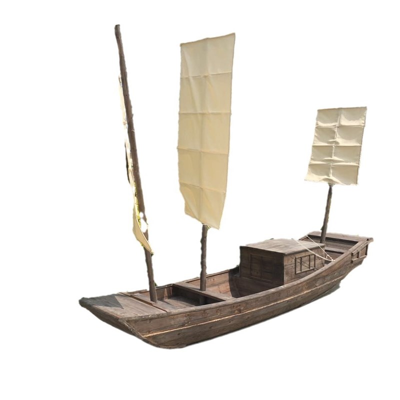 木船实木质景观装饰帆船大型商场室外郑和宝海盗战船仿古木船摆件