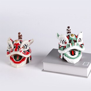 新中式国潮醒狮狮头小摆件创意舞狮家居客厅酒柜茶几桌面软装饰品