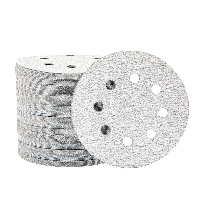 跨境植绒砂纸 5寸8孔125打磨干磨拉绒片气磨机抛光背绒圆盘白砂纸