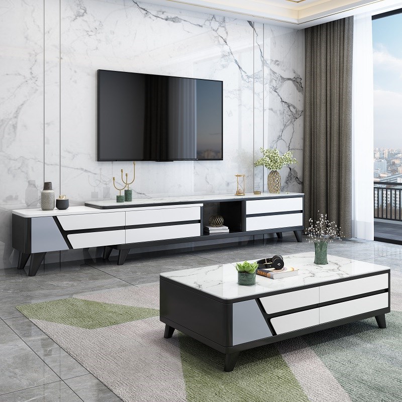 岩板茶几电视柜组合套装轻奢现代简约家用小户型可伸缩客厅地柜