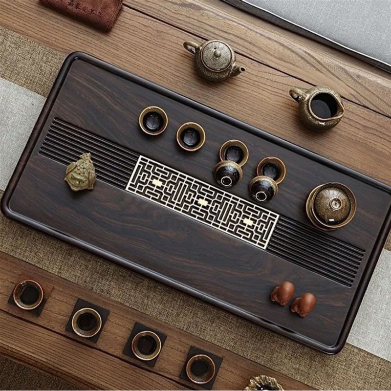 黑檀木茶盘带排水实木家用金丝楠茶盘花梨木电木整块茶台大板茶桌