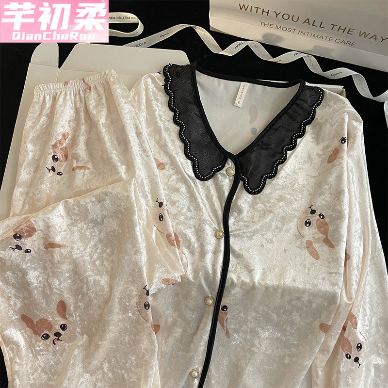 钻石金丝绒睡衣女2025春秋冬开衫款甜美公主高级感家居服蕾丝花边,女士内衣/男士内衣/家居服,睡衣/家居服套装,淘宝优惠券,粉丝福利购,淘宝优惠卷