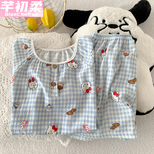 可爱卡通云朵棉睡衣女夏季